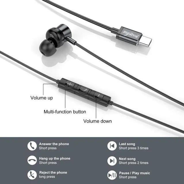 Alt view image 3 of 7 - USB C Wired Earbuds, in Ear Earphones for Samsung S25 S24 Ultra A16 5G USBC Headphones with Mic, Magnetic Noise Isolation Headset Compatible for iPhone 16 15 Pro Max MacBook (Black)