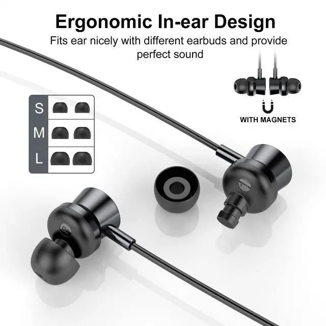 Alt view image 6 of 7 - USB C Wired Earbuds, in Ear Earphones for Samsung S25 S24 Ultra A16 5G USBC Headphones with Mic, Magnetic Noise Isolation Headset Compatible for iPhone 16 15 Pro Max MacBook (Black)