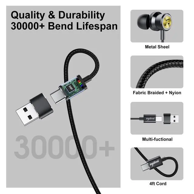 Alt view image 7 of 7 - USB C Wired Earbuds, in Ear Earphones for Samsung S25 S24 Ultra A16 5G USBC Headphones with Mic, Magnetic Noise Isolation Headset Compatible for iPhone 16 15 Pro Max MacBook (Black)