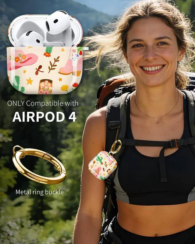 Alt view image 2 of 6 - Case Cover for AirPods 4th Generation (2024), Hard Shell Protective Case with Keychain, Aesthetic Design Shockproof Armor for AirPod 4, Support Wireless Charging, Women, Cowboy Boots Horse