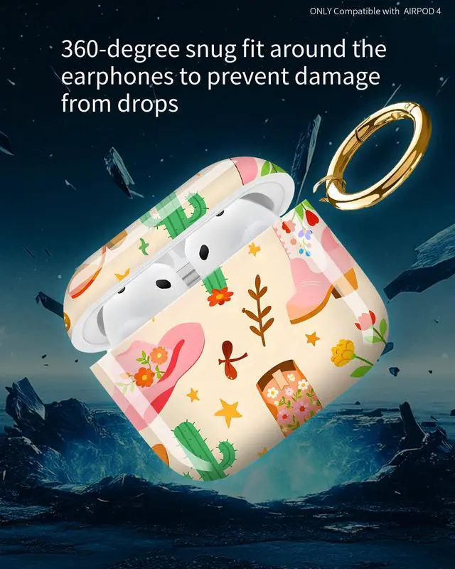 Alt view image 3 of 6 - Case Cover for AirPods 4th Generation (2024), Hard Shell Protective Case with Keychain, Aesthetic Design Shockproof Armor for AirPod 4, Support Wireless Charging, Women, Cowboy Boots Horse