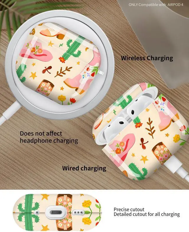 Alt view image 4 of 6 - Case Cover for AirPods 4th Generation (2024), Hard Shell Protective Case with Keychain, Aesthetic Design Shockproof Armor for AirPod 4, Support Wireless Charging, Women, Cowboy Boots Horse