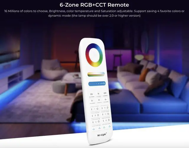 Alt view image 4 of 6 - FUT089S 6-Zone RGB+CCT Remote 2.4GHz, Wireless LED Remote Controller, 6 Independent Zones Full Color & Tunable White, Upgraded Scene Control