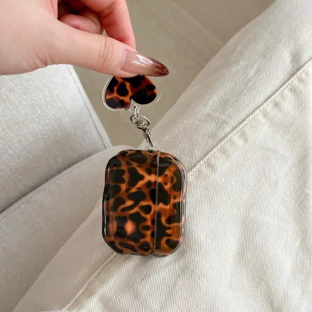 Alt view image 6 of 6 - Aesthetic Tortoise Shell Case for Airpods Pro,Brown Leopard Print Protective Cover with Love Keychain for Cool Girls Women, Compatible for AirPods Pro 2nd/1st Generation