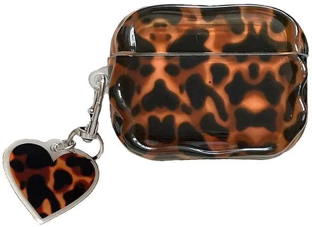 Main image of Aesthetic Tortoise Shell Case for Airpods Pro 3,Brown Leopard Print Protective Cover with Love Keychain for Cool Girls Women Men, Compatible for AirPods Pro 3rd Generation(2025)