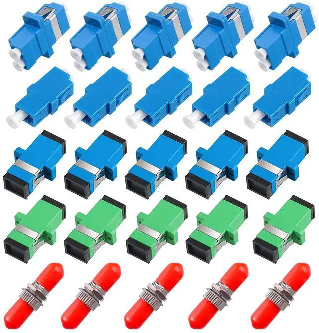 Main image of Fiber Optic Couplers Kit for SC/UPC, SC/APC, ST, LC Cables Connector, 5 Styles with 23pcs Fiber Optic Adapter Couplers for Multi-Mode & Single-Mode Patch Cords Flange