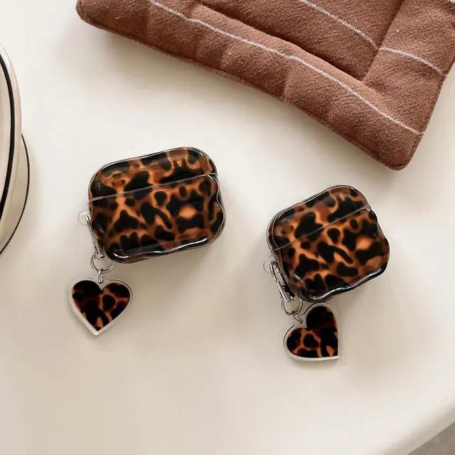 Alt view image 3 of 6 - Aesthetic Tortoise Shell Case for Airpods Pro 3,Brown Leopard Print Protective Cover with Love Keychain for Cool Girls Women Men, Compatible for AirPods Pro 3rd Generation(2025)