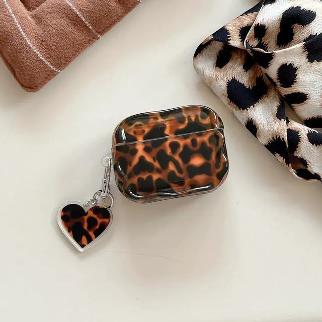 Alt view image 6 of 6 - Aesthetic Tortoise Shell Case for Airpods Pro 3,Brown Leopard Print Protective Cover with Love Keychain for Cool Girls Women Men, Compatible for AirPods Pro 3rd Generation(2025)