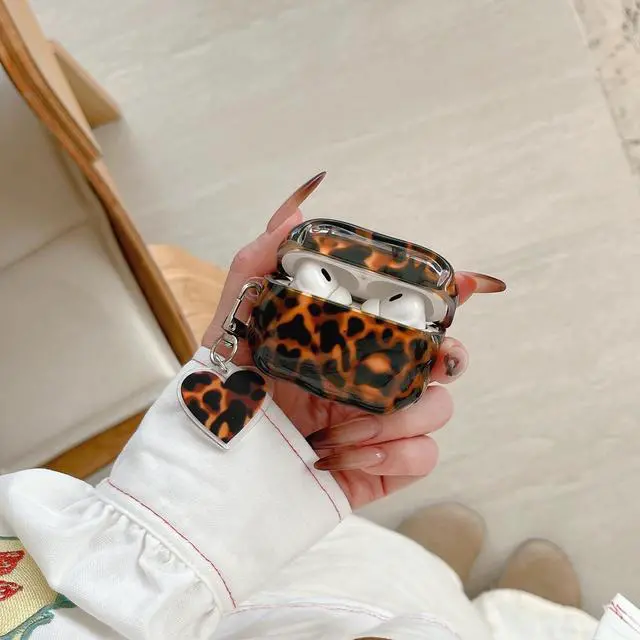 Alt view image 5 of 6 - Aesthetic Tortoise Shell Case for Airpods Pro 3,Brown Leopard Print Protective Cover with Love Keychain for Cool Girls Women Men, Compatible for AirPods Pro 3rd Generation(2025)