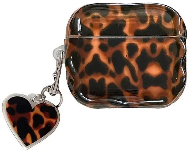 Main image of Aesthetic Tortoise Shell Case for Airpods 4,Brown Leopard Print Protective Cover with Love Keychain for Cool Girls Women Men,Compatible for AirPods 4th Generation(2024)