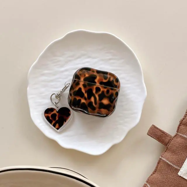Alt view image 6 of 6 - Aesthetic Tortoise Shell Case for Airpods 4,Brown Leopard Print Protective Cover with Love Keychain for Cool Girls Women Men,Compatible for AirPods 4th Generation(2024)