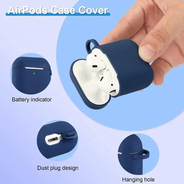 Alt view image 5 of 6 - 12 Pieces Headphone Silicone Protective Cases Cover with Keychain Accessories Compatible with Airpods 2 and 1 Wireless Charging Cases, Front LED Visible