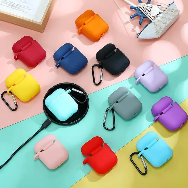 Alt view image 6 of 6 - 12 Pieces Headphone Silicone Protective Cases Cover with Keychain Accessories Compatible with Airpods 2 and 1 Wireless Charging Cases, Front LED Visible