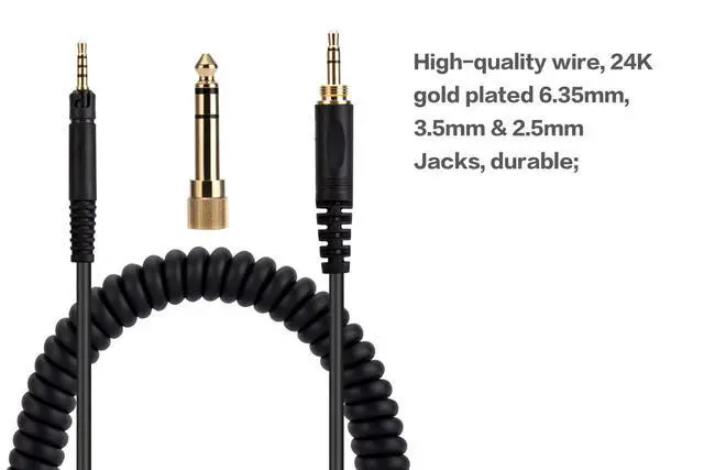 Alt view image 3 of 3 - HD518 HD558 HD598 HD599 HD579 Replacement Audio Cable, Compatible with Sennheiser Headphones, 3.5mm (6.35mm) to 2.5mm Male Stereo Jack Cord, Coiled Cable, 4.6 Ft (1.4 Meters), Black
