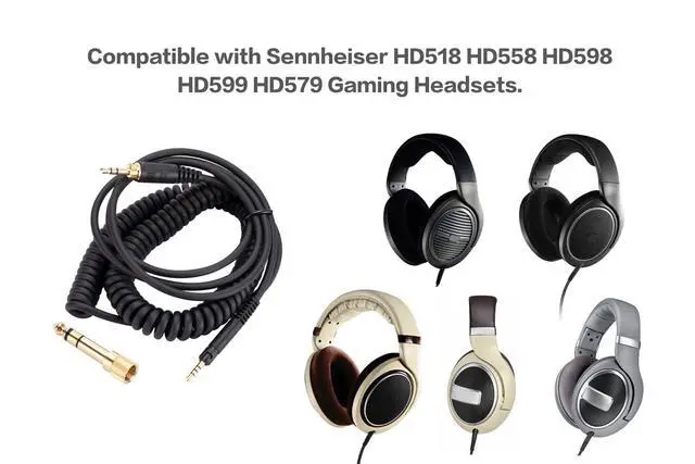 Alt view image 2 of 3 - HD518 HD558 HD598 HD599 HD579 Replacement Audio Cable, Compatible with Sennheiser Headphones, 3.5mm (6.35mm) to 2.5mm Male Stereo Jack Cord, Coiled Cable, 4.6 Ft (1.4 Meters), Black