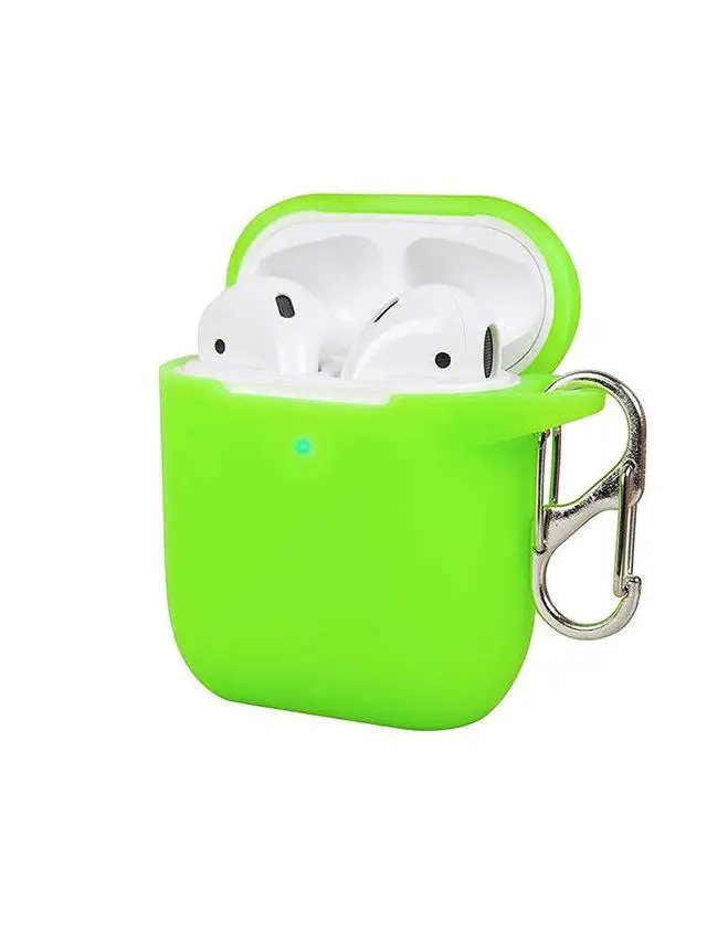 Alt view image 2 of 6 - Soft Silicone AirPods Case 2 &1 - Neon Green | Shockproof, 360° Protective Apple Airpods Case Cover with Keychain | Wireless Charging Compatible with Front LED Visible