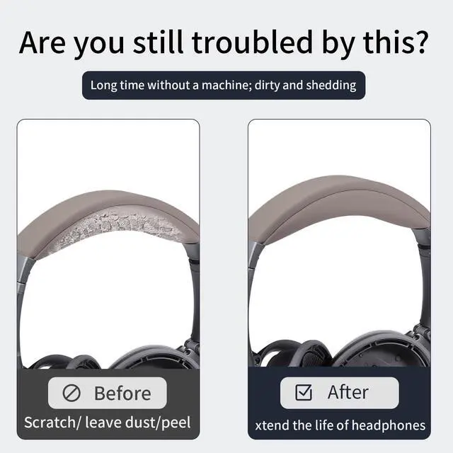 Alt view image 5 of 6 - Replacement Headband Pad for Bose QC35 II, QC35, QC45, QC SE - Premium Protein Leather & High-Elastic Memory Foam, Soft and Comfortable Head Cushion by - Dune Gray