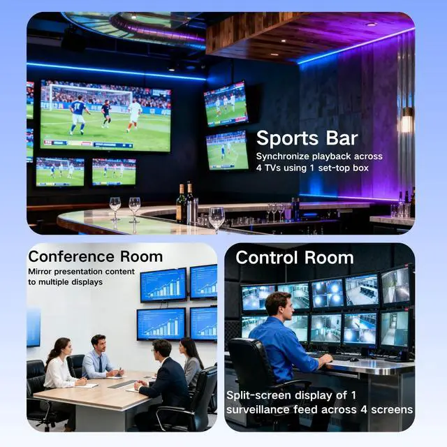Alt view image 5 of 6 - HDMI Splitter 1 in 4 Out 4K@60Hz, 1x4 4 Port HDMI 2.0 Splitter UHD Powered, Support HDCP Bypass, EDID Management, 18Gbps Bandwidth 4-Way Output for TV, Fire Stick, PS5, Blu-ray