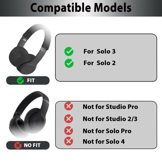 Alt view image 2 of 6 - Solo3 Ear Pads & Ear Covers & Headband Cover for Beats Solo 3 & Solo 2 Wireless Headphones, Protein Leather Solo3 Earpad Replacement Accessories Silicone Sweat Covers - Black
