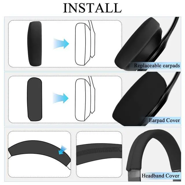 Alt view image 4 of 6 - Solo3 Ear Pads & Ear Covers & Headband Cover for Beats Solo 3 & Solo 2 Wireless Headphones, Protein Leather Solo3 Earpad Replacement Accessories Silicone Sweat Covers - Black