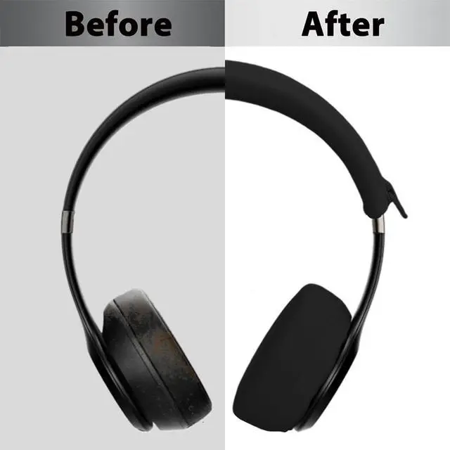 Alt view image 5 of 6 - Solo3 Ear Pads & Ear Covers & Headband Cover for Beats Solo 3 & Solo 2 Wireless Headphones, Protein Leather Solo3 Earpad Replacement Accessories Silicone Sweat Covers - Black