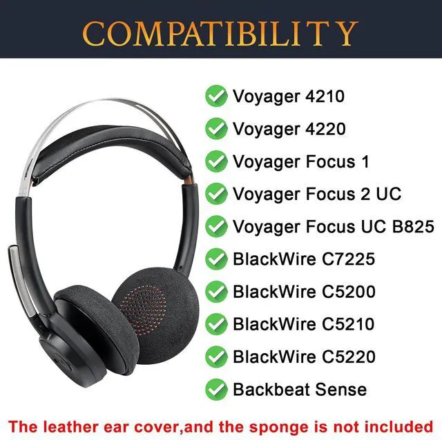 Alt view image 2 of 6 - Suede Earpads Cover for Voyager Focus (1/2 UC,B825) - Black | Also for Voyager(4210/4220), BackWire(C5200/C5200/5210/C5210/5220/C5220/7225/C7225), Backbeat Sense Headphones