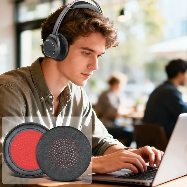 Alt view image 6 of 6 - Suede Earpads Cover for Voyager Focus (1/2 UC,B825) - Black | Also for Voyager(4210/4220), BackWire(C5200/C5200/5210/C5210/5220/C5220/7225/C7225), Backbeat Sense Headphones