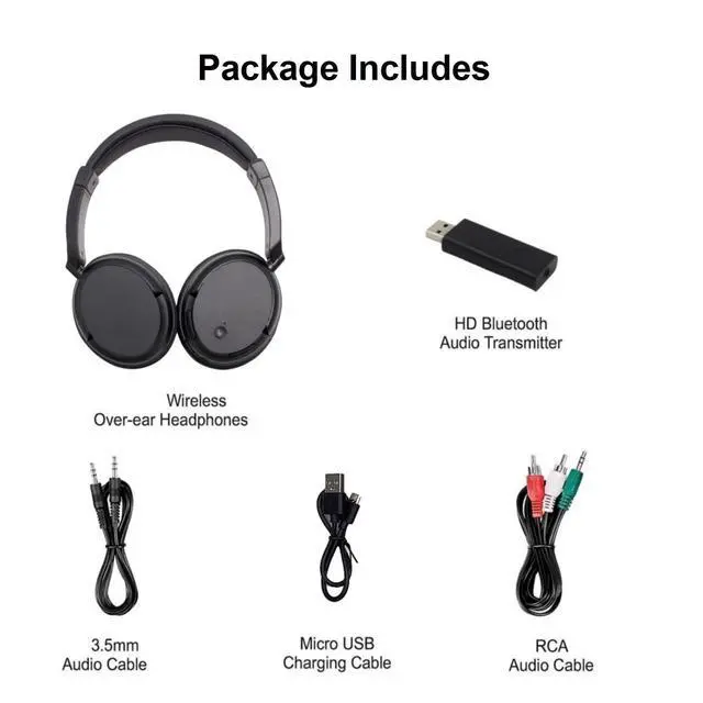 Alt view image 7 of 7 - Wireless Premium Bluetooth Over Ear Headphones for TV, PC and Audio Device, Overhead Headset with FM Radio, Lightweight Adjustable Headband for Teenagers, Seniors, Adults