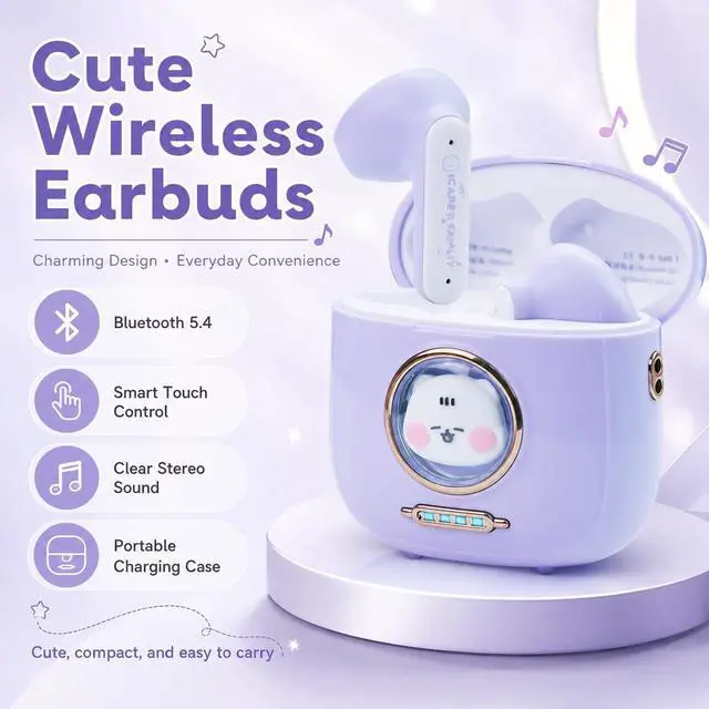 Alt view image 2 of 6 - Cat Earbuds for Girls, Bluetooth 5.4 Wireless Headphones, LED Case | Hearing Protection, Touch Control, 28H Playtime, Wide Device Compatibility, Comfortable Lightweight Design