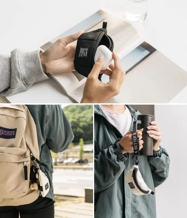 Alt view image 5 of 6 - Mini Pouch Sling Bag, Small Bag for Universal Wireless Ear Buds, Durable Waterproof Keychain Backpack Accessories for AirPods Pro 3 & 2 & 1, AirPods 4 & 3 & 2 & 1 Case - Black