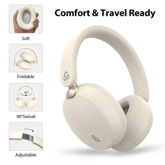 Alt view image 3 of 7 - Active Noise Cancelling Headphones Wireless Over Ear Bluetooth ANC Headphones with Mic, Transparency Mode, 65H Playtime, Deep Bass, Clear Call, Hi-res Audio Headset for Home Office Travel