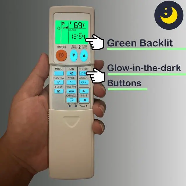 Alt view image 4 of 6 - Universal Replacement Remote Control for All Mitsubishi Air Conditioner (Fahrenheit and Backlight),with Backlit,Wall Mounting Bracket