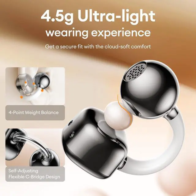 Alt view image 3 of 6 - 2026 Upgraded Clipbuds7 Clip On Earbuds with LED Display, Silver | Open Ear Earbuds Wireless Bluetooth 5.4 Touch Control, Ultra-Light 4.5g Fit Comfort for Sports Fitness Daily Use
