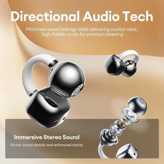 Alt view image 4 of 6 - 2026 Upgraded Clipbuds7 Clip On Earbuds with LED Display, Silver | Open Ear Earbuds Wireless Bluetooth 5.4 Touch Control, Ultra-Light 4.5g Fit Comfort for Sports Fitness Daily Use