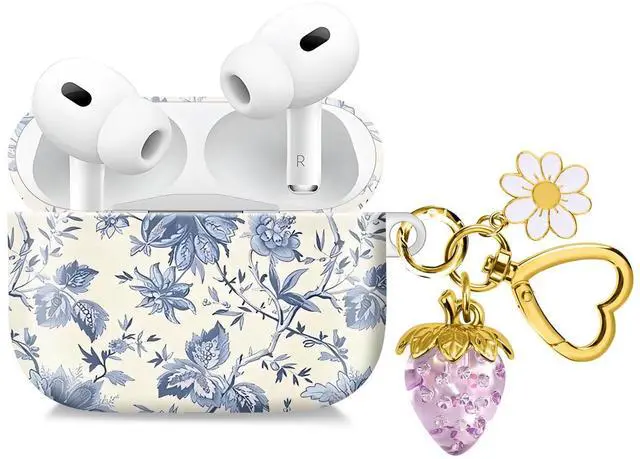 Main image of Compatible with AirPod Pro 2nd / 1st Generation, 2023/2022/2019, the Fully Protected Shockproof Wireless Earphone case Comes with a Cute and Beautiful Strawberry Keychain PendantPurple 1
