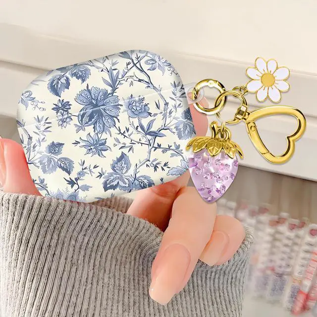 Alt view image 2 of 6 - Compatible with AirPod Pro 2nd / 1st Generation, 2023/2022/2019, the Fully Protected Shockproof Wireless Earphone case Comes with a Cute and Beautiful Strawberry Keychain PendantPurple 1