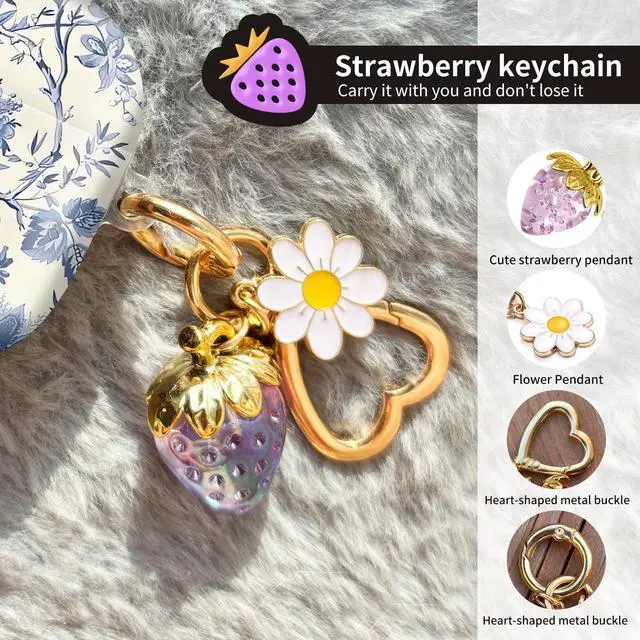 Alt view image 3 of 6 - Compatible with AirPod Pro 2nd / 1st Generation, 2023/2022/2019, the Fully Protected Shockproof Wireless Earphone case Comes with a Cute and Beautiful Strawberry Keychain PendantPurple 1