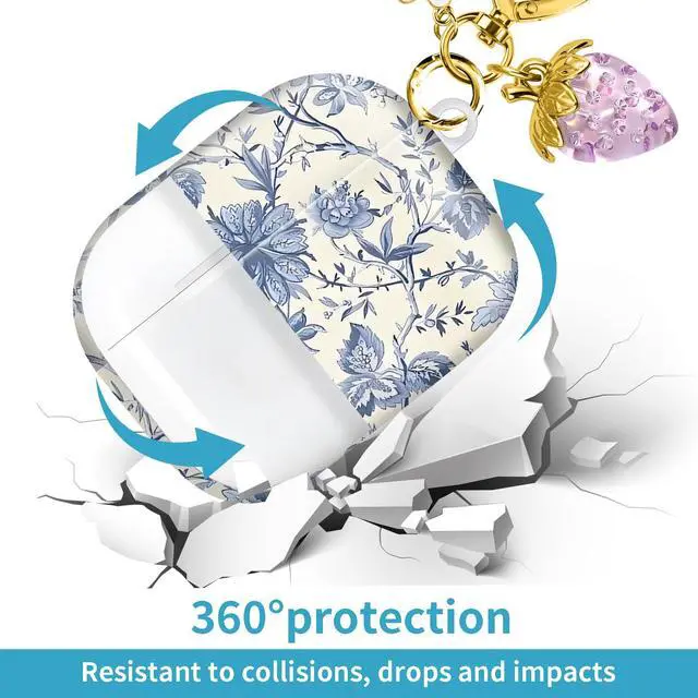 Alt view image 4 of 6 - Compatible with AirPod Pro 2nd / 1st Generation, 2023/2022/2019, the Fully Protected Shockproof Wireless Earphone case Comes with a Cute and Beautiful Strawberry Keychain PendantPurple 1