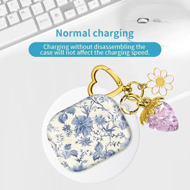 Alt view image 6 of 6 - Compatible with AirPod Pro 2nd / 1st Generation, 2023/2022/2019, the Fully Protected Shockproof Wireless Earphone case Comes with a Cute and Beautiful Strawberry Keychain PendantPurple 1