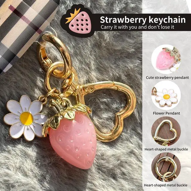 Alt view image 3 of 6 - Compatible with AirPod Pro 2nd / 1st Generation, 2023/2022/2019, the Fully Protected Shockproof Wireless Earphone case Comes with a Cute and Beautiful Strawberry Keychain Pendant Pink