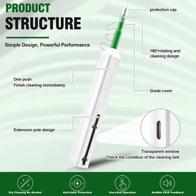 Alt view image 5 of 7 - 5-Pack Fiber Optic Cleaner, Fiber Optic Connector Cleaning Pen | One-Click Fiber Cleaner, 800+ Clean Times Per Pen, For 2.5mm Ferrules SC,FC,ST,SC/APC and FC/APC