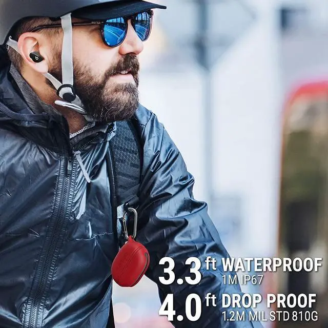 Alt view image 2 of 6 - Waterproof Protective Cover for Beats Studio Buds/Studio Buds+, Beats Studio Buds Plus Case, with Premium Carabiner, one-Piece Curved Design fits Perfectly Both Models, Won't pop Out (Red)