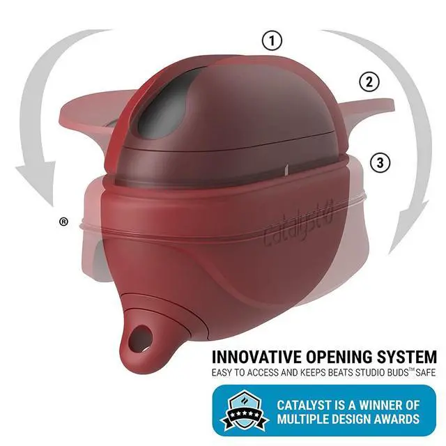 Alt view image 3 of 6 - Waterproof Protective Cover for Beats Studio Buds/Studio Buds+, Beats Studio Buds Plus Case, with Premium Carabiner, one-Piece Curved Design fits Perfectly Both Models, Won't pop Out (Red)