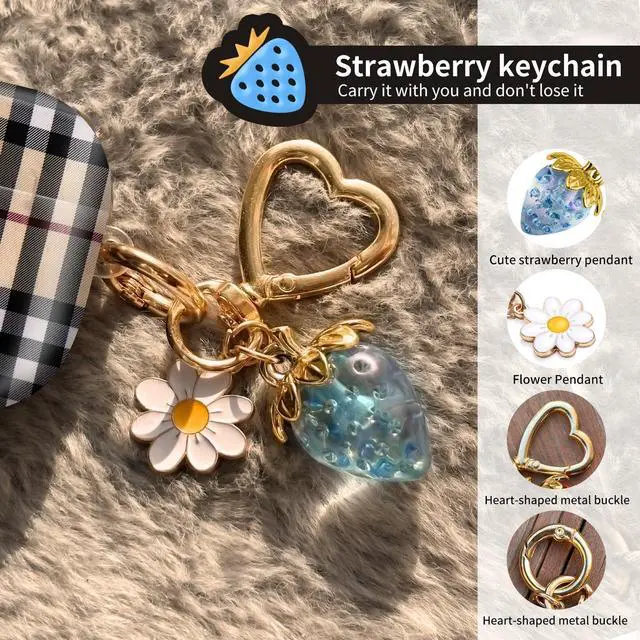Alt view image 3 of 6 - Compatible with AirPod Pro 2nd / 1st Generation, 2023/2022/2019, the Fully Protected Shockproof Wireless Earphone case Comes with a Cute and Beautiful Strawberry Keychain PendantBlue