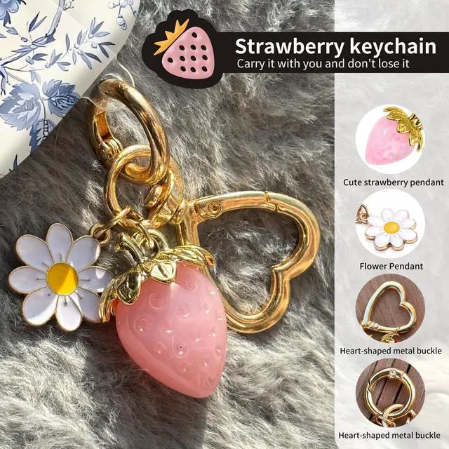 Alt view image 3 of 6 - Compatible with AirPod Pro 2nd / 1st Generation, 2023/2022/2019, the Fully Protected Shockproof Wireless Earphone case Comes with a Cute and Beautiful Strawberry Keychain PendantPink 1
