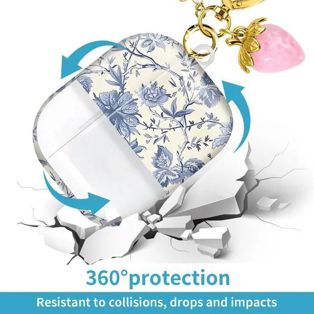 Alt view image 4 of 6 - Compatible with AirPod Pro 2nd / 1st Generation, 2023/2022/2019, the Fully Protected Shockproof Wireless Earphone case Comes with a Cute and Beautiful Strawberry Keychain PendantPink 1