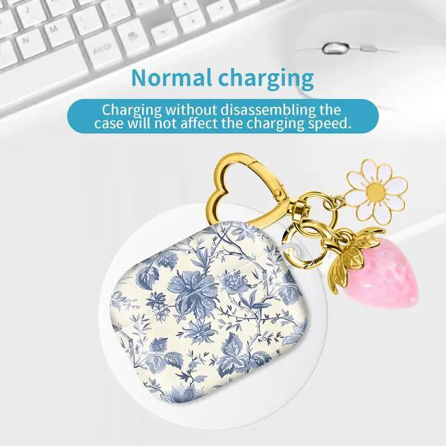 Alt view image 6 of 6 - Compatible with AirPod Pro 2nd / 1st Generation, 2023/2022/2019, the Fully Protected Shockproof Wireless Earphone case Comes with a Cute and Beautiful Strawberry Keychain PendantPink 1