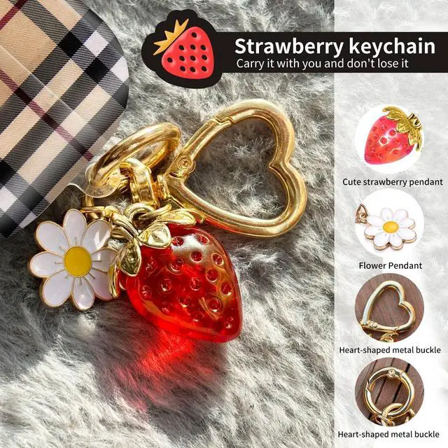 Alt view image 3 of 6 - Compatible with AirPod Pro 2nd / 1st Generation, 2023/2022/2019, the Fully Protected Shockproof Wireless Earphone case Comes with a Cute and Beautiful Strawberry Keychain Pendantred