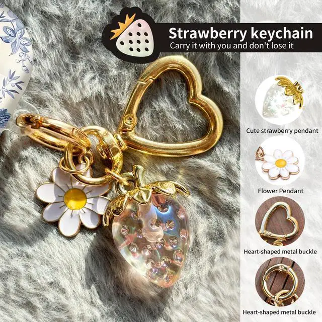 Alt view image 3 of 6 - Compatible with AirPod Pro 2nd / 1st Generation, 2023/2022/2019, the Fully Protected Shockproof Wireless Earphone case Comes with a Cute and Beautiful Strawberry Keychain PendantCrystal 1