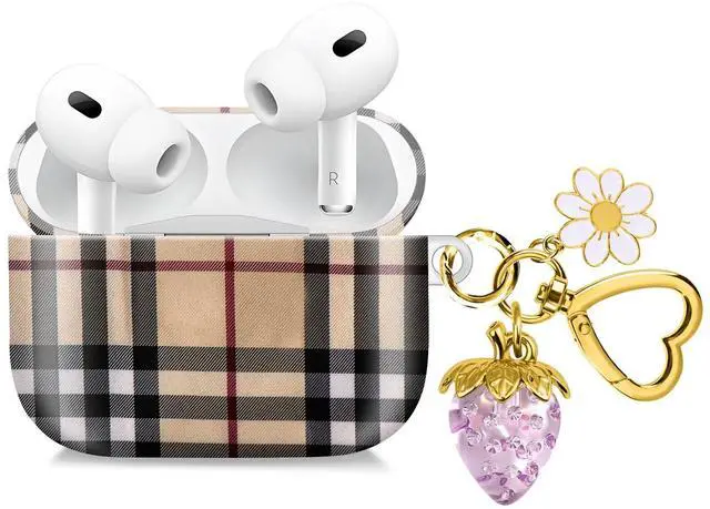 Main image of Compatible with AirPod Pro 2nd / 1st Generation, 2023/2022/2019, the Fully Protected Shockproof Wireless Earphone case Comes with a Cute and Beautiful Strawberry Keychain PendantPurple
